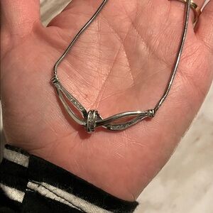 Vtg Diamond Bow Baguette Sterling Necklace